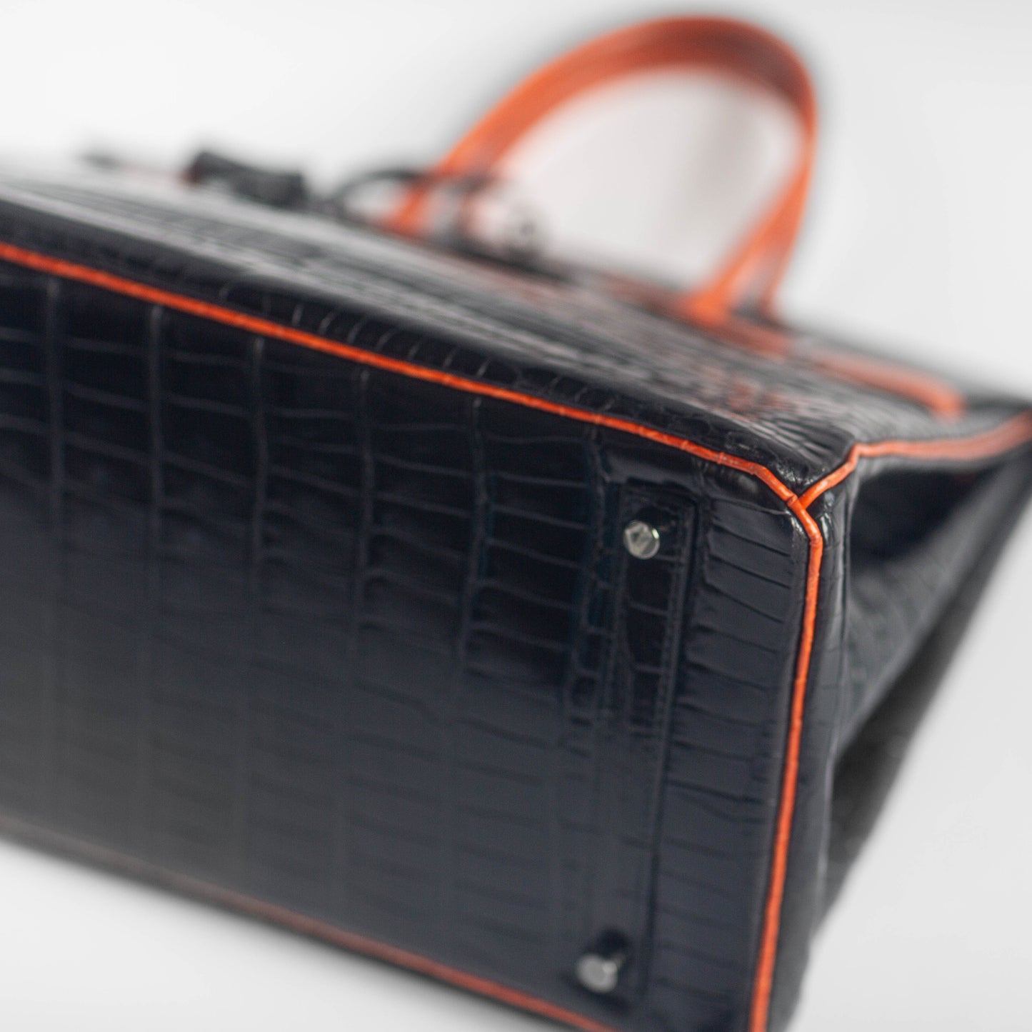 HERMÈS - HANDBAG BIRKIN 35 LIMITED EDITION BLACK & ORANGE SHINY POROSUS CROCODILE