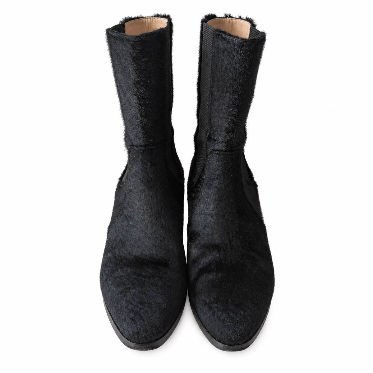 CHANEL – BLACK PONY HAIR CHELSEA ANKLE BOOTS WITH CC LOGO SIZE 37 EU