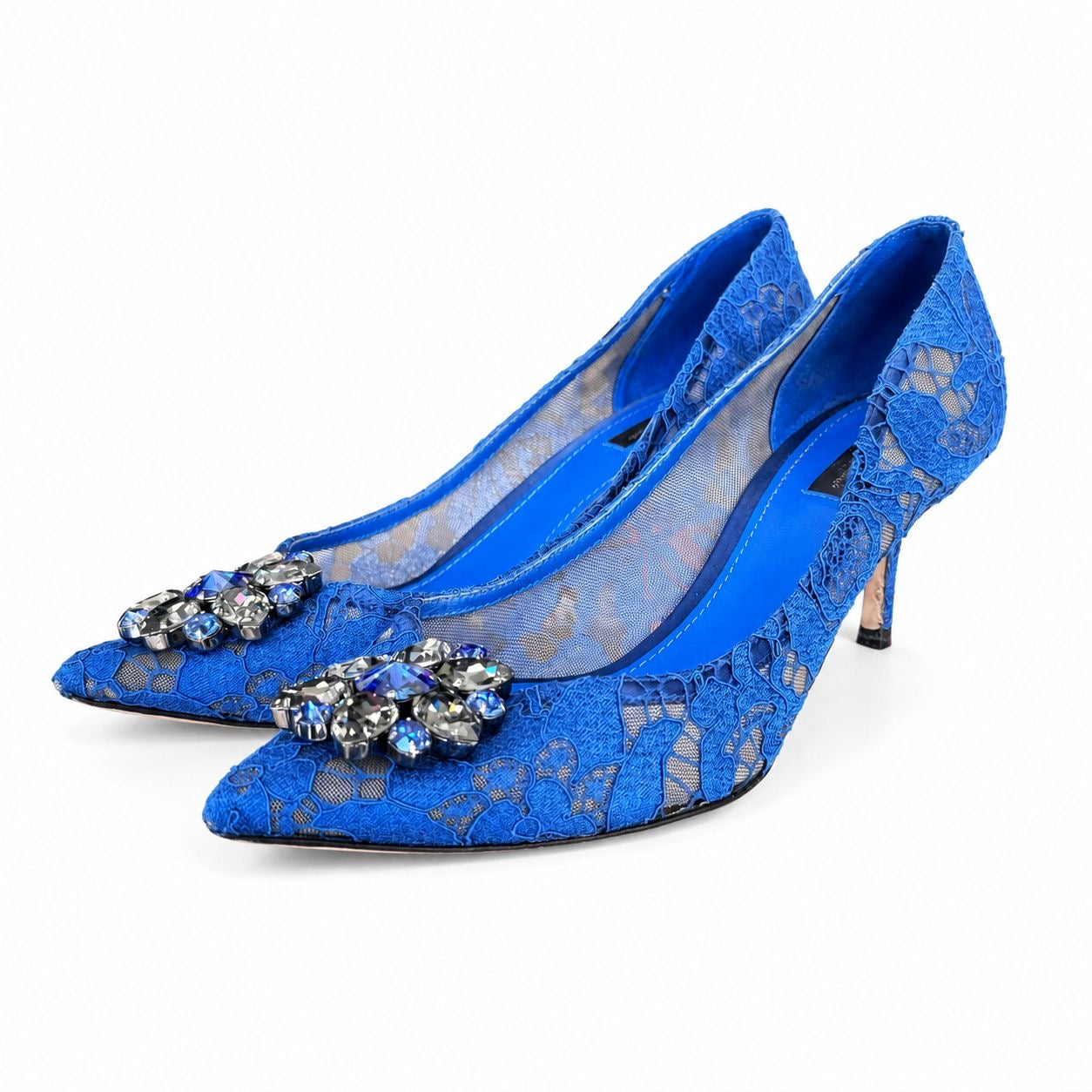 DOLCE & GABBANA - PUMPS TAORMINA LACE ELECTRIC BLUE SIZE 41 EU