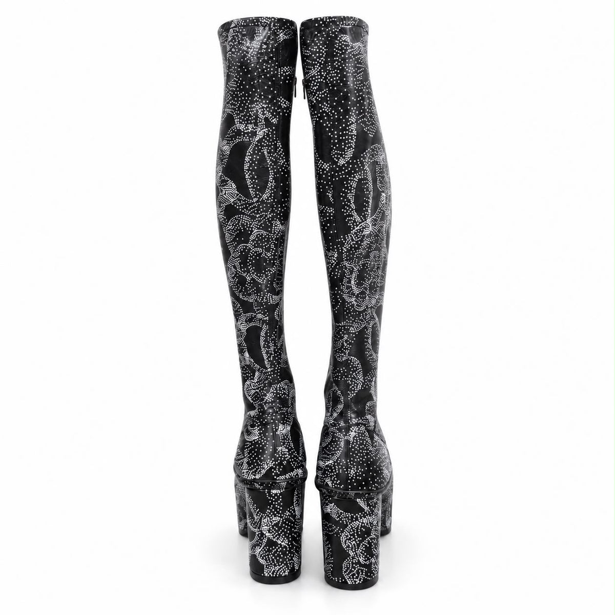 CHANEL - BOOTS CALFSKIN CAMELLIA PRINT BLACK & WHITE SIZE  37 C