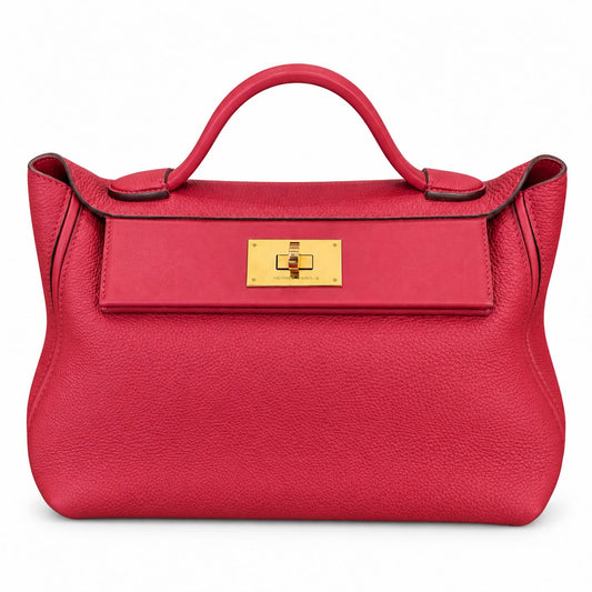 HERMÈS - BAG 24/24 ROUGE VIF & ROUGE PIMENT TAURILLON LEATHER SIZE 29