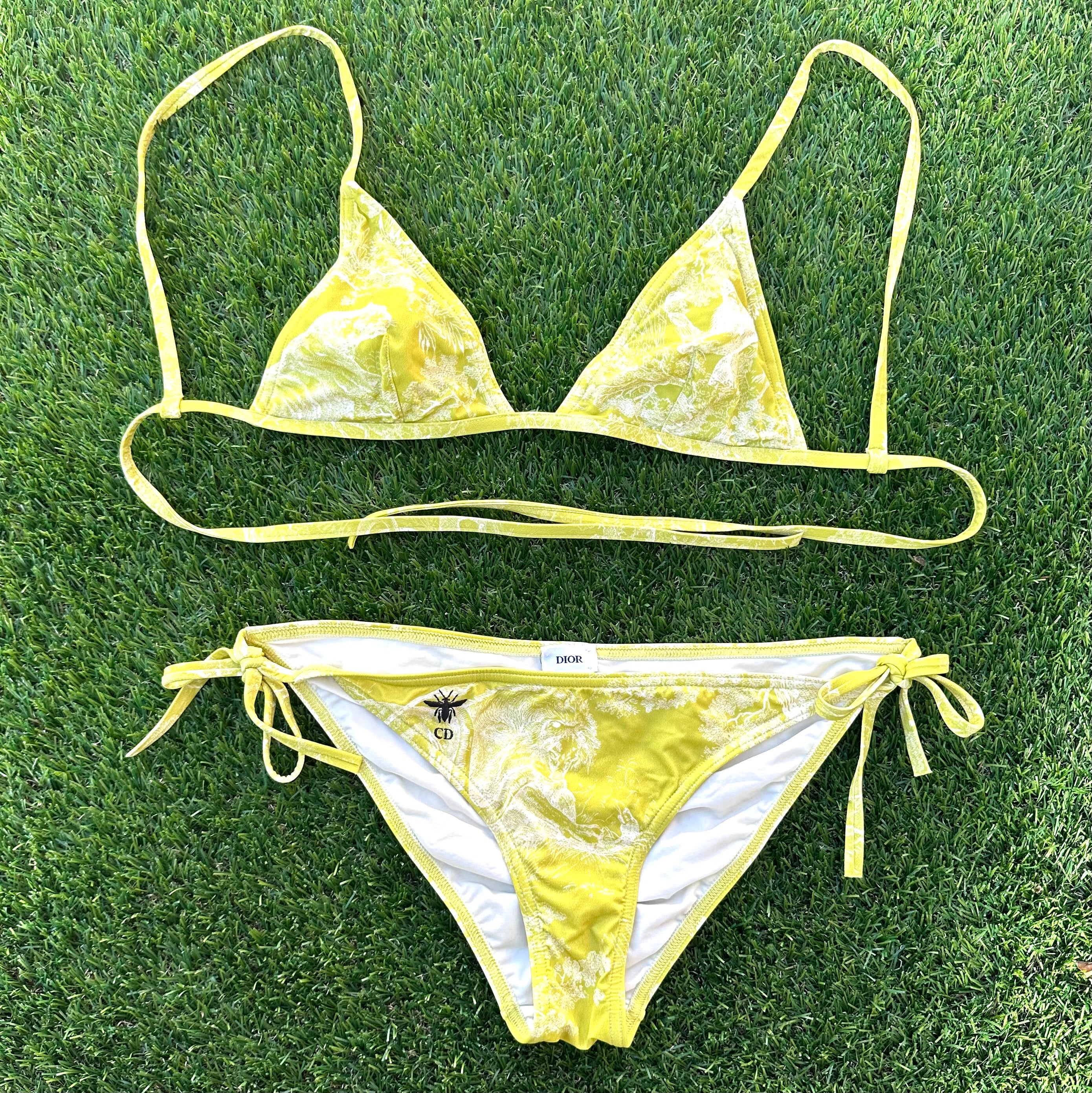 CHRISTIAN DIOR TWO PIECES BIKINI TOILE DE JOUY LIME SIZE S