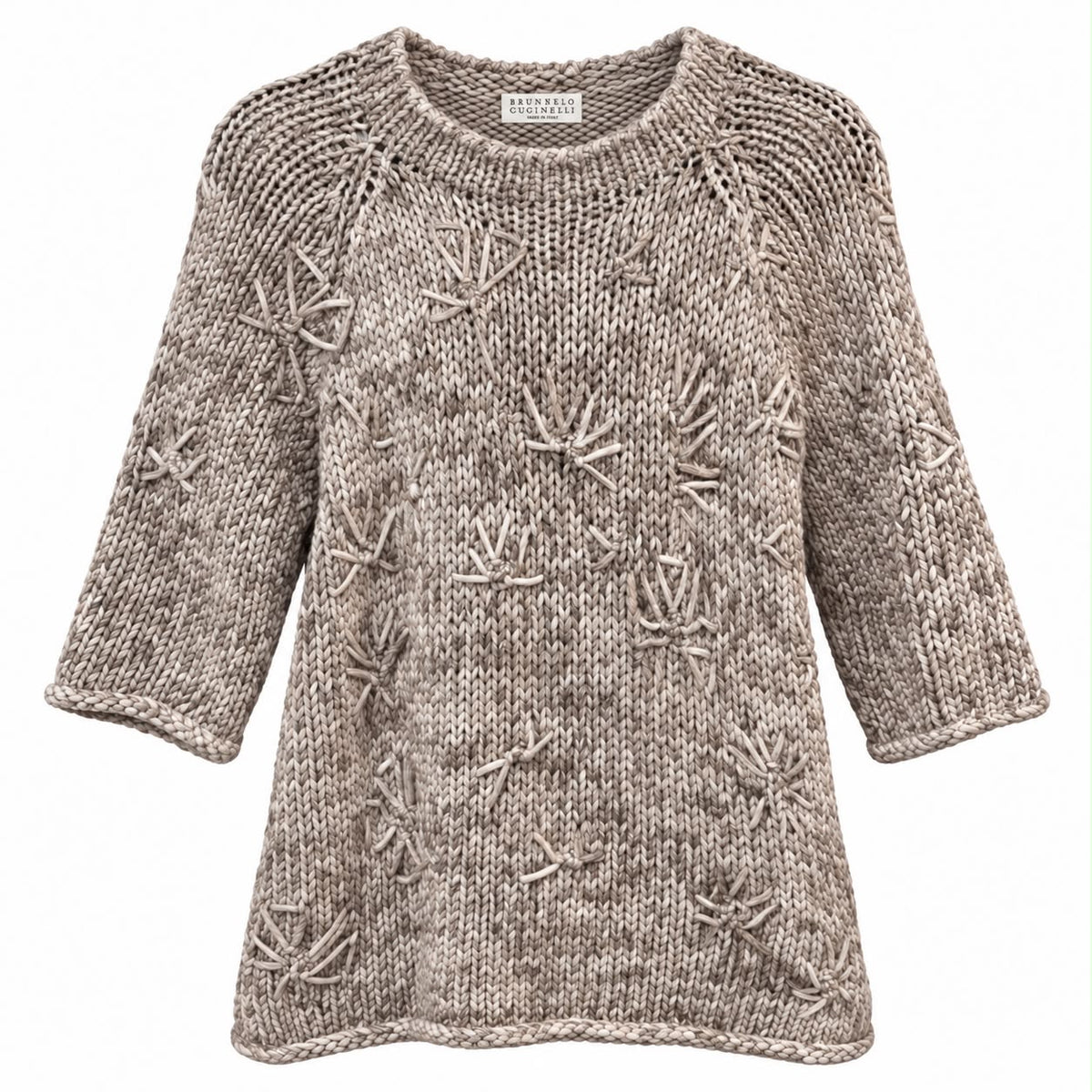 BRUNELLO CUCCINELLI - T-SHIRT KNIT COTTON-BLEND BEIGE CHUNKY SIZE L