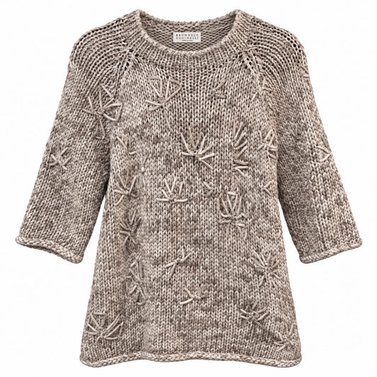 BRUNELLO CUCCINELLI - T-SHIRT KNIT COTTON-BLEND BEIGE CHUNKY SIZE L