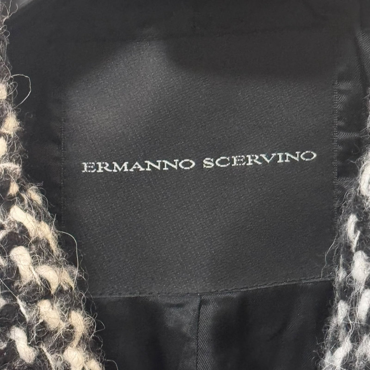 ERMANNO SCERVINO - SET JACKET & MINI SKIRT TWEED BLACK & WHITE WITH MULTICOLOR FLORAL EMBELLISHMENT SIZE 40/38 IT