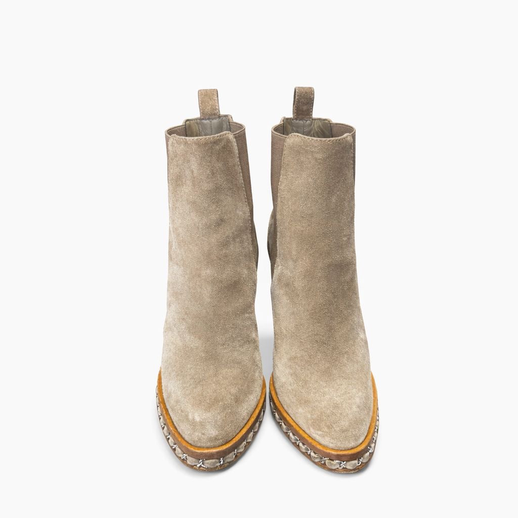 CHANEL - ANKLE BOOTS DARK BEIGE SUEDE LEATHER SIZE 39 EU