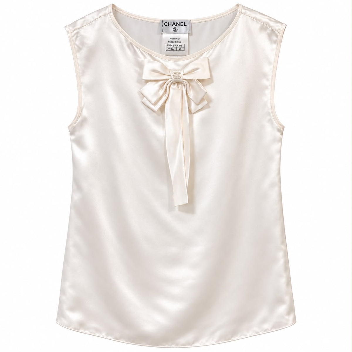 CHANEL - SHIRT IVORY WITH RIBBON SIZE 38 FR