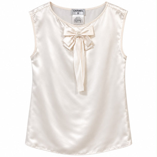 CHANEL - SHIRT IVORY WITH RIBBON SIZE 38 FR