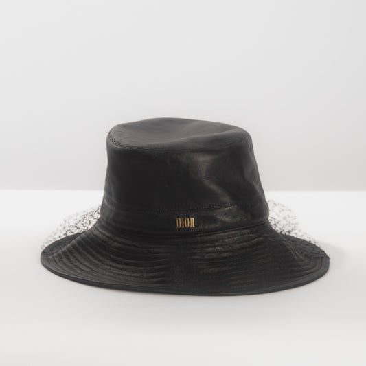 DIOR - HAT TEDDY-D IN BLACK LEATHER SIZE 57
