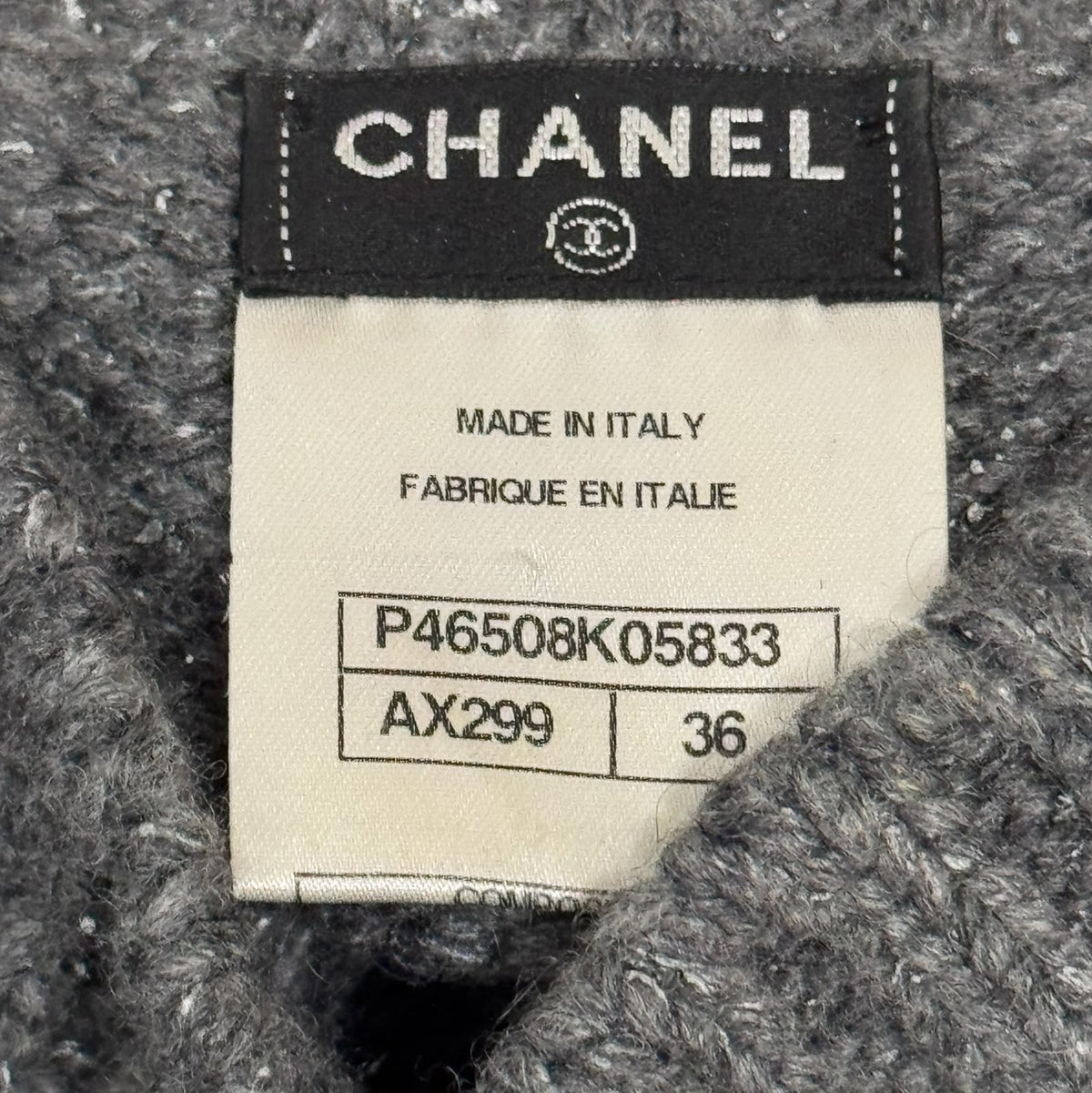 CHANEL - SWEATER GREY CASHMERE FAIR ISLE JACQUARD SIZE 36 FR