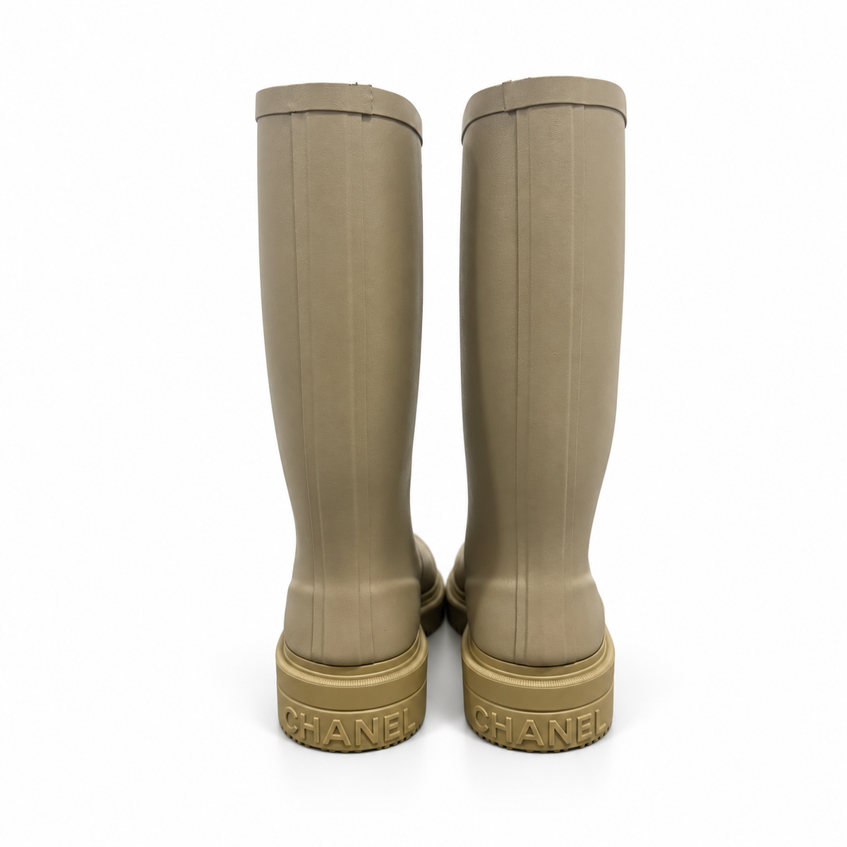 CHANEL - *NEW* HIGH RAINING BOOTS KHAKI WITH CC LOGO SIZE 36 EU