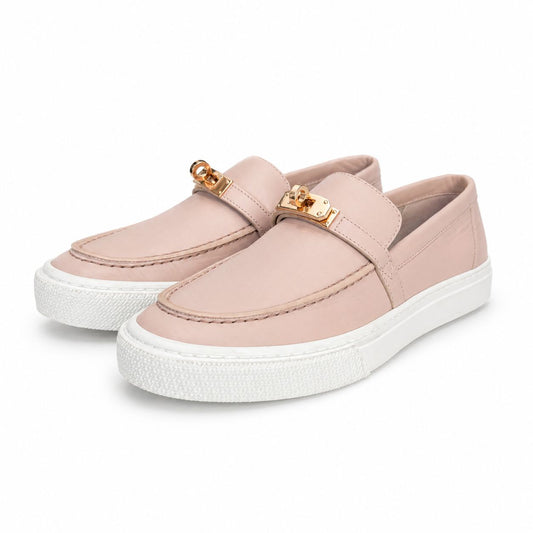 HERMÈS - SNEAKERS GAME SLIP-ON DARK ROSE LEATHER ROSE GOLD HARDWARE SIZE 38,5 EU