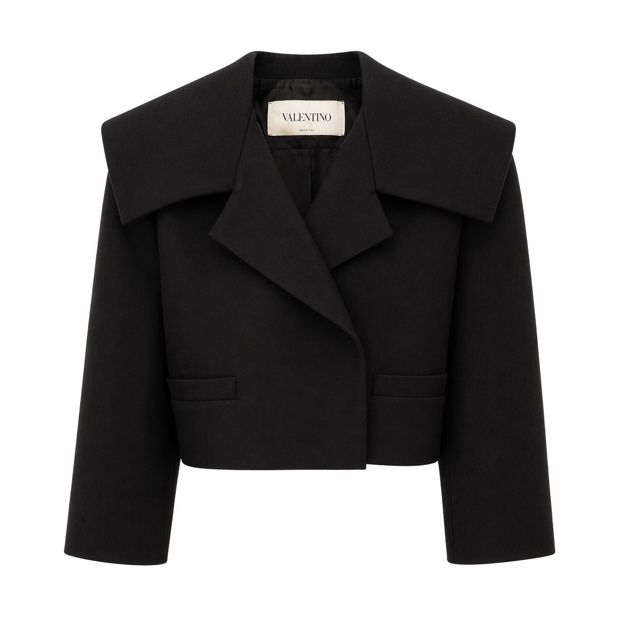 VALENTINO - JACKET CROPOED BLACK WITH OVERSIZED COLLAR SIZE S