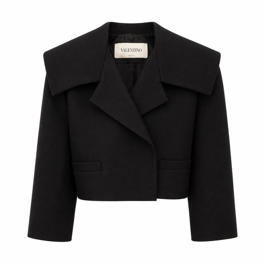 VALENTINO - JACKET CROPOED BLACK WITH OVERSIZED COLLAR SIZE S