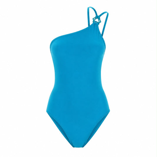 HERMÈS - SWIMSUIT ONE-SHOULDER TURQUOISE ASYMMETRIC SIZE 34 FR