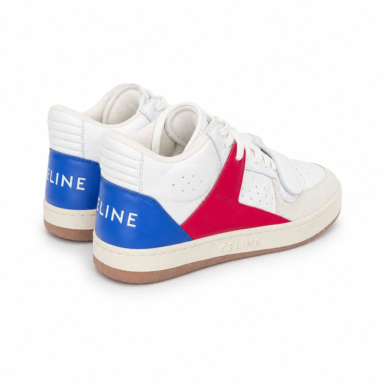 CÉLINE - SNEAKERS CT02 WHITE LEATHER WITH BEIGE SUEDE, RED AND BLUE ACCENTS SIZE 35 EU