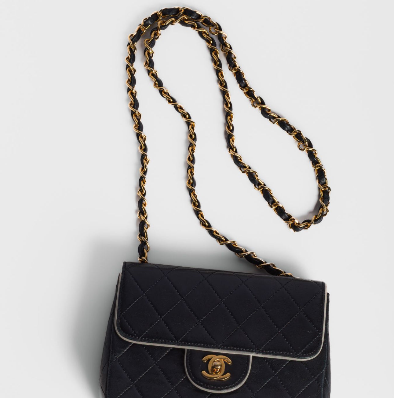 CHANEL - BAG MINI TIMELESS LEATHER NAVY BLUE WHITE TRIM