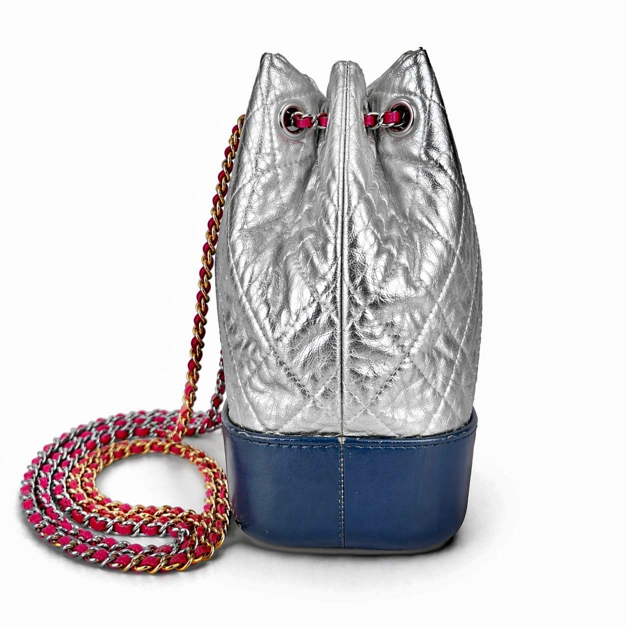 CHANEL - BACKPACK BAG GABRIELLE SILVER WITH NAVY LEATHER BASE