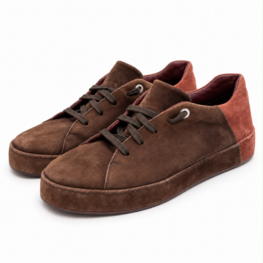 LORO PIANA – SNEAKERS IN BROWN AND TERRACOTTA SUEDE 37 EU
