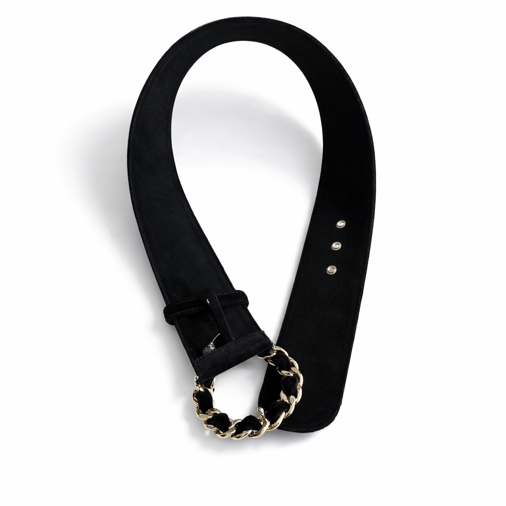 CHANEL - BELT BLACK VELVET WITH GOLD CHAIN BUCLE SIZE 75/32