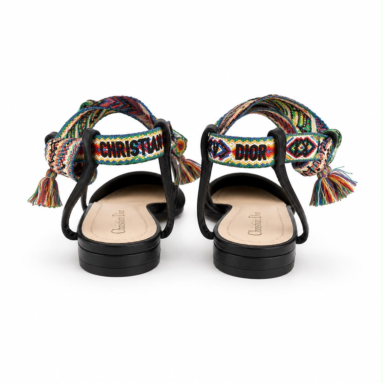 DIOR - FLAT SHOES BLACK WITH MULTICOLOR ANKLE TIES SIZE 37,5 EU