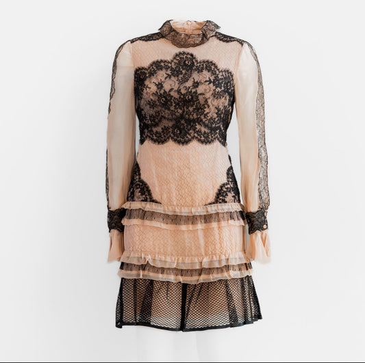 VALENTINO - DRESS MINI LACE BLACK AND PINK SIZE S