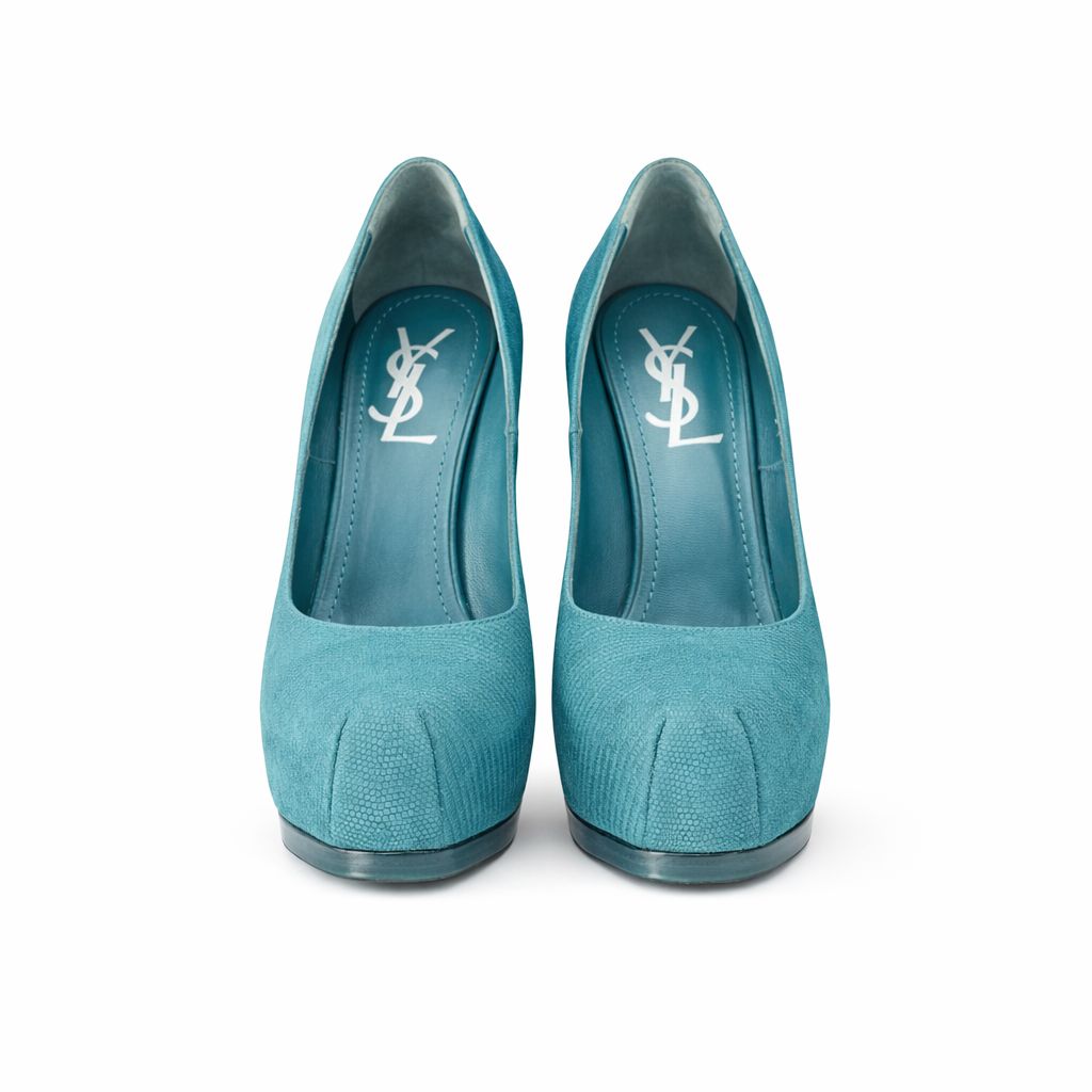 SAINT LAURENT - PUMPS TRIBTOO TEAL BLUE LIZARD SIZE 37,5 EU