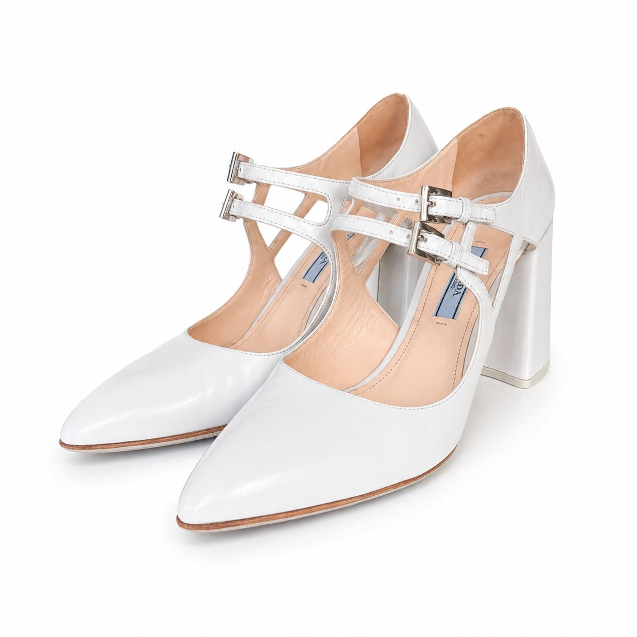 PRADA - PUMPS MARY JANE WHITE LEATHER SIZE 37 EU