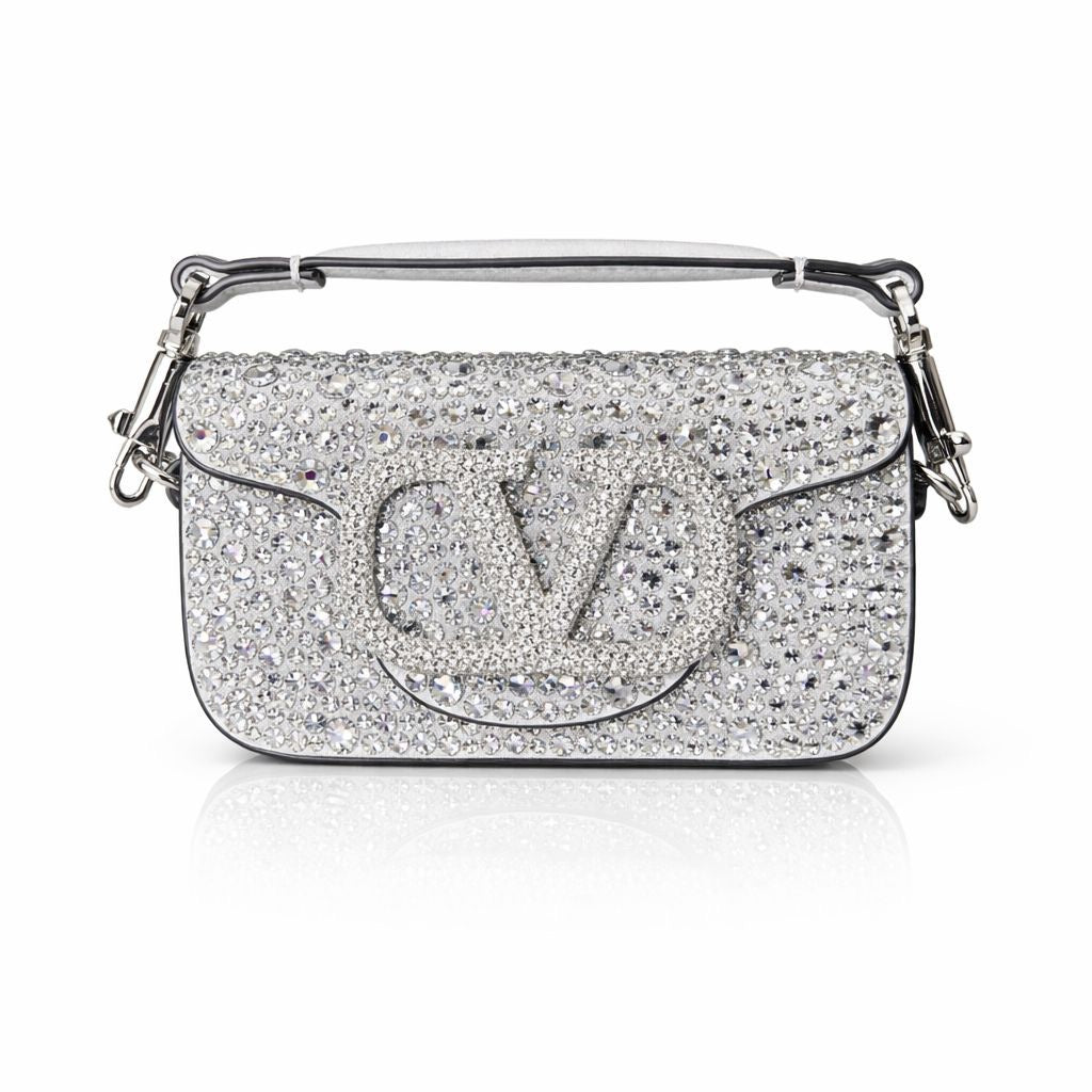 VALENTINO - VLOGO SILVER CRYSTAL HANDBAG