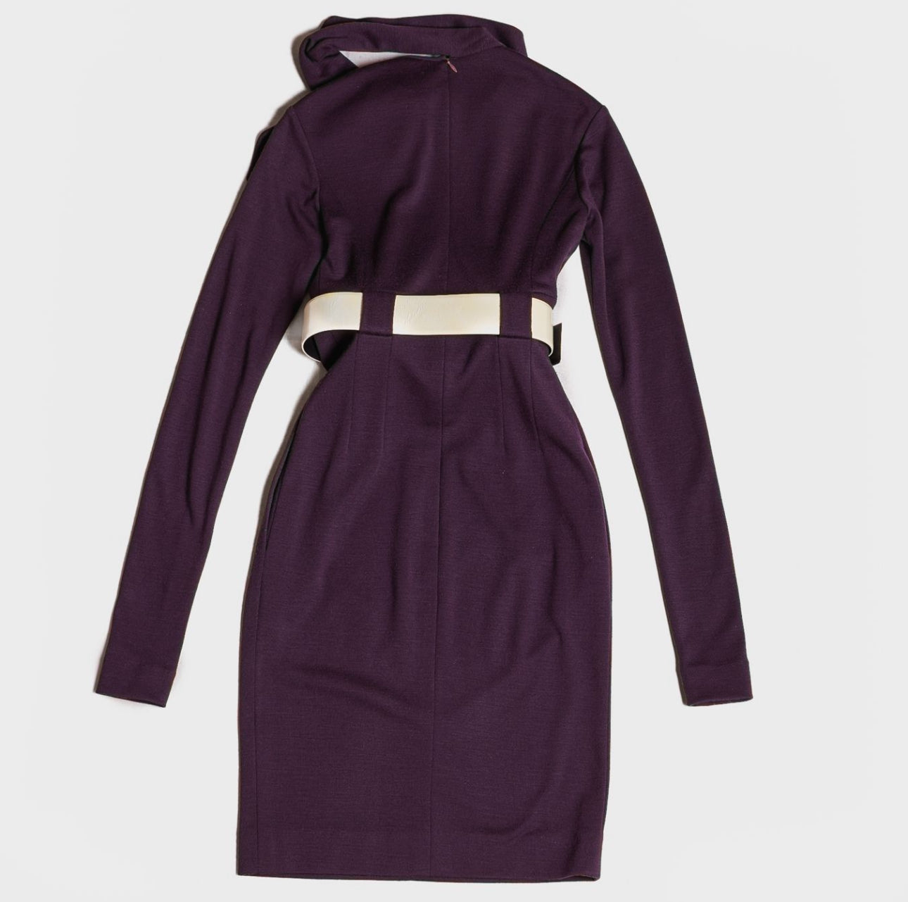CHANEL - DRESS MIDI PURPLE WOOL WORH PATENT BELT SIZE 36 FR
