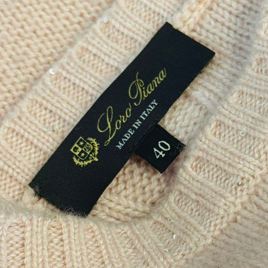 LORO PIANA - SWEATER PINK CASHMERE WITH SEQUIN EMBELLISHMENT SIZE 40 IT