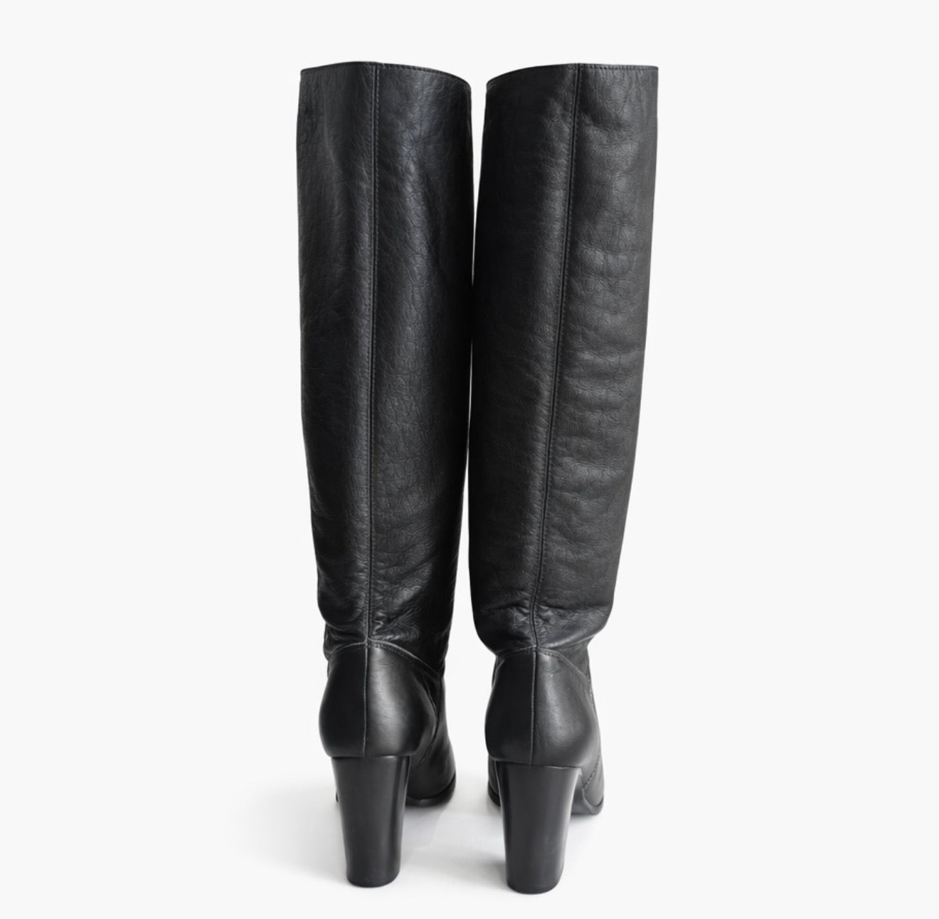 CHANEL - BOOTS HIGH BLACK LEATHER GREY REVERSIBLE LINING SIZE 40 EU