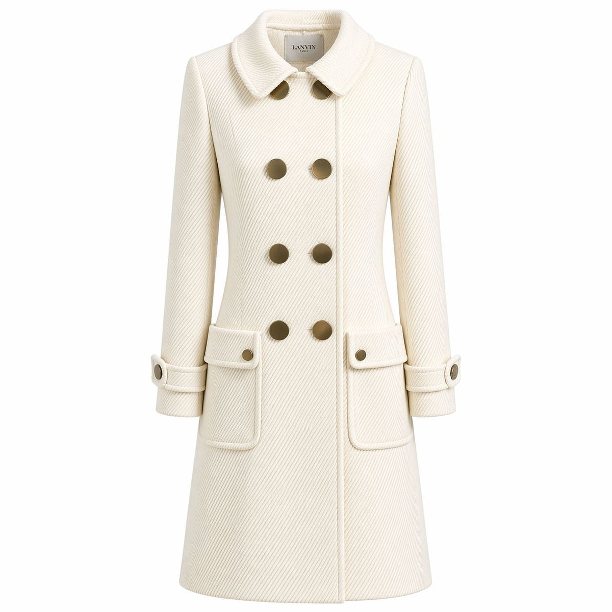 LANVIN - COAT DOUBLE-BREASTED IVORY WITH GOLD-TONE BUTTONS SIZE 36 FR