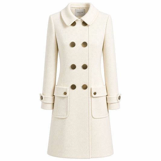LANVIN - COAT DOUBLE-BREASTED IVORY WITH GOLD-TONE BUTTONS SIZE 36 FR