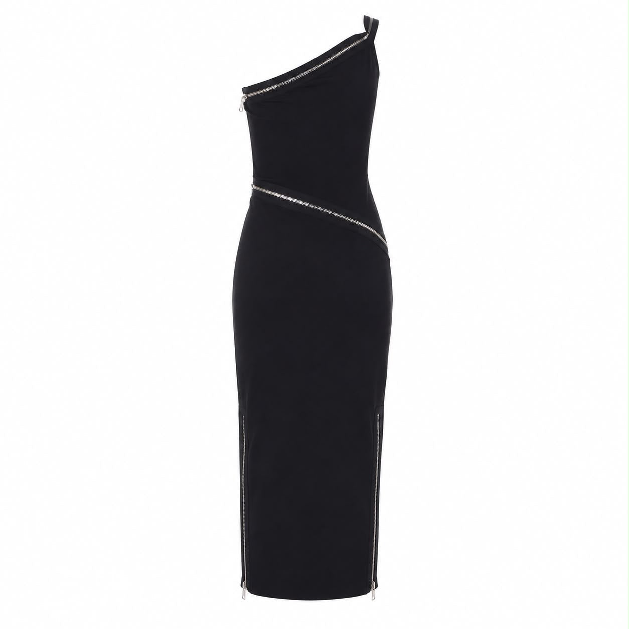DOLCE & GABBANA - DRESS LONG ONE-SHOULDER STRETCH JERSEY BLACK SIZE 48 IT