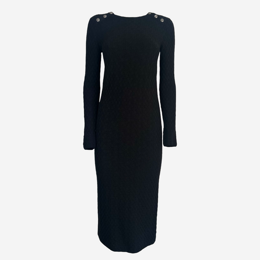 CHANEL - LONG KNIT DRESS BLACK WITH DECORATIVE BUTTONS SIZE 34 FR