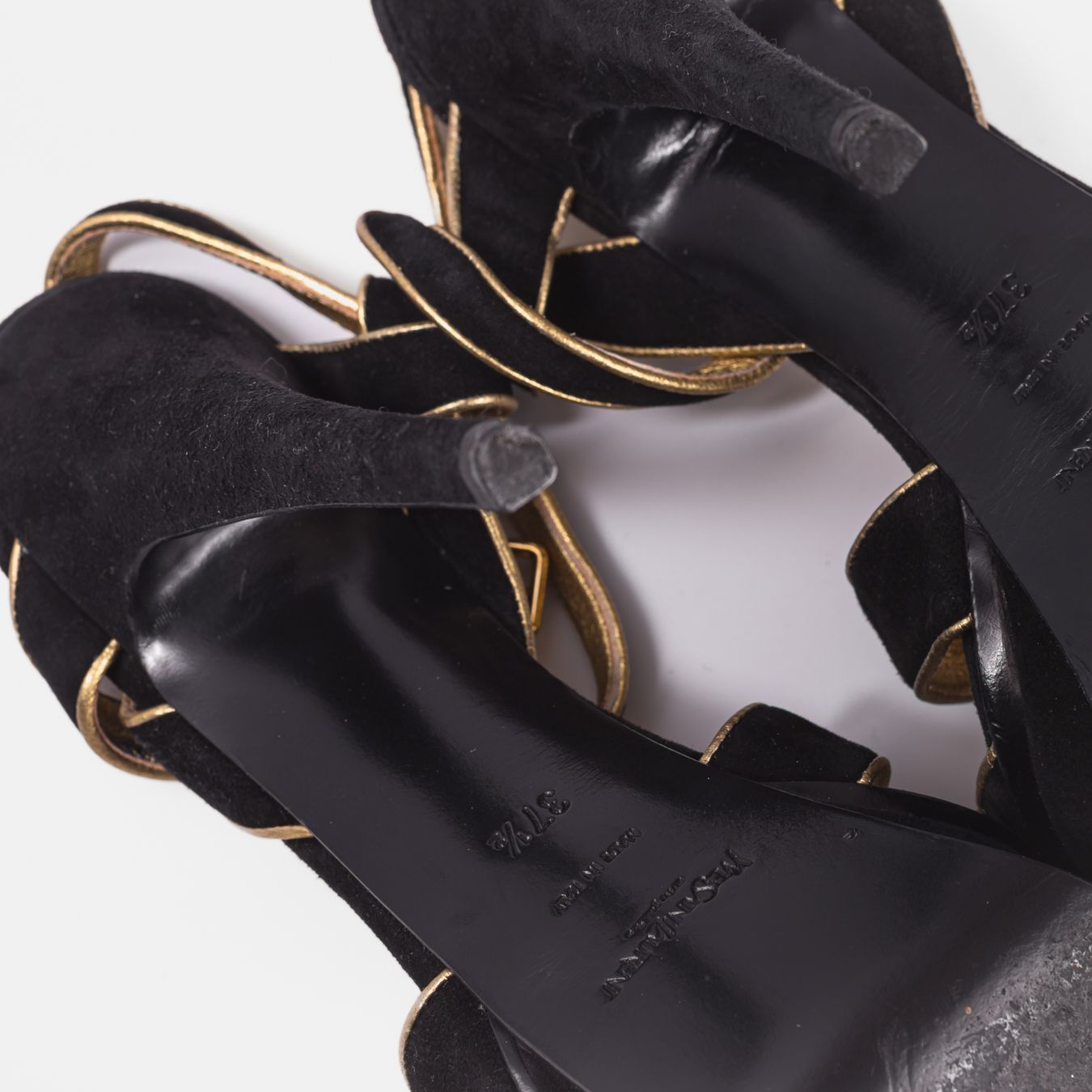 SAINT LAURENT - SANDALS TRIBUTE BLACK SUEDE WITH GOLD TRIM SIZE 37,5 EU
