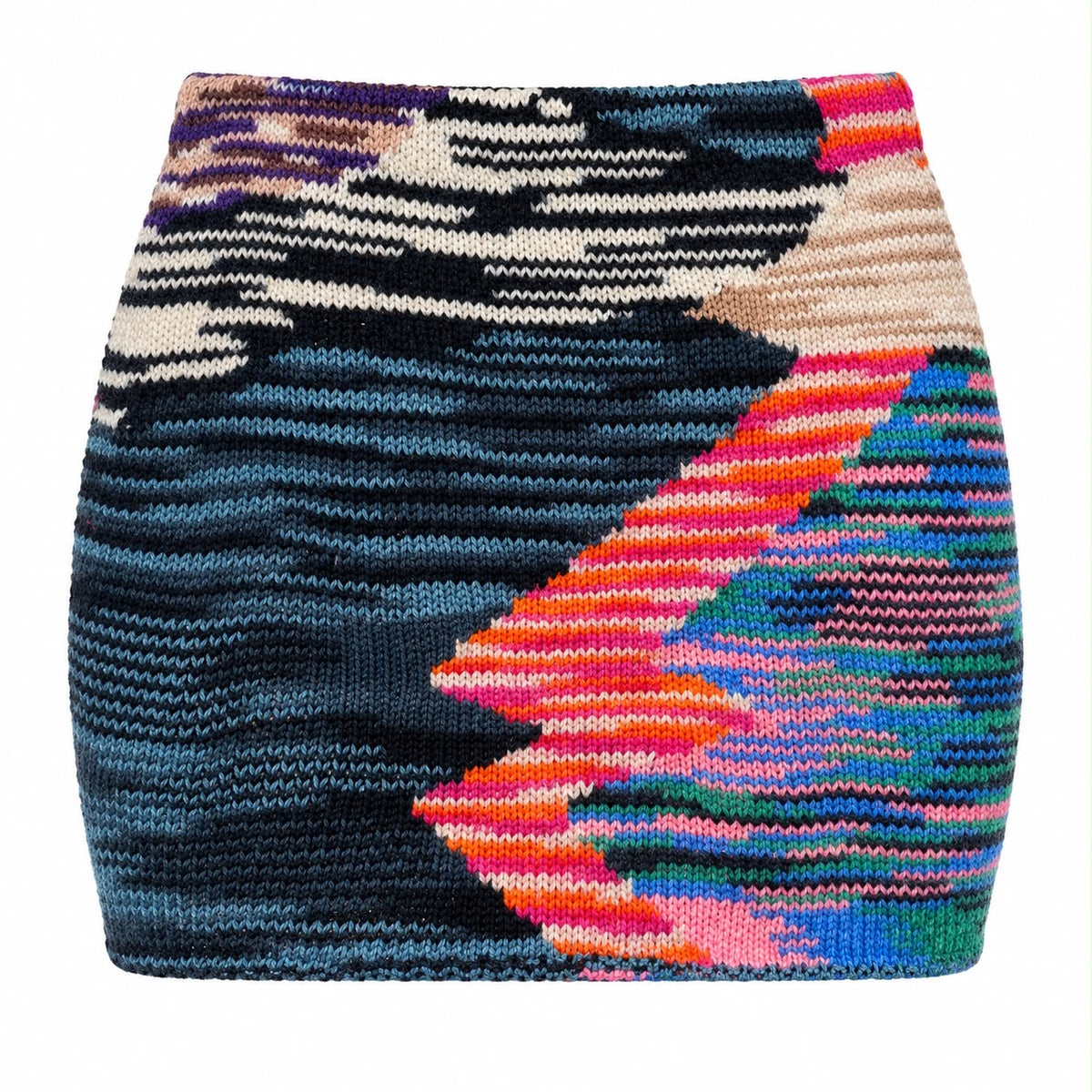 MISSONI – SKIRT MULTICOLOR ABSTRACT PATTERN WOOL KNIT MINI  SIZE 40 IT