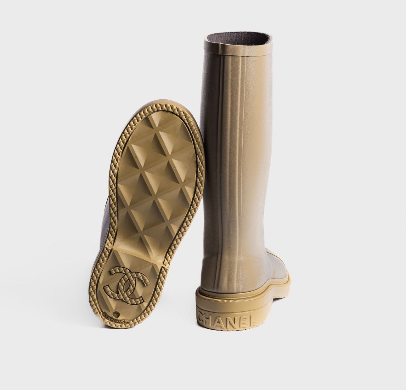 CHANEL - *BRAND NEW* HIGH RAIN BOOTS KHAKI SIZE 37 EU