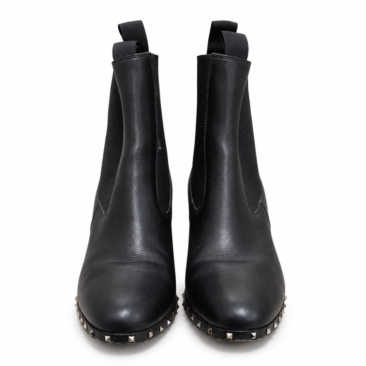 VALENTINO - ANKLE BOOTS ROCKSTUD CALFSKIN BLACK LEATHER SIZE 37 EU