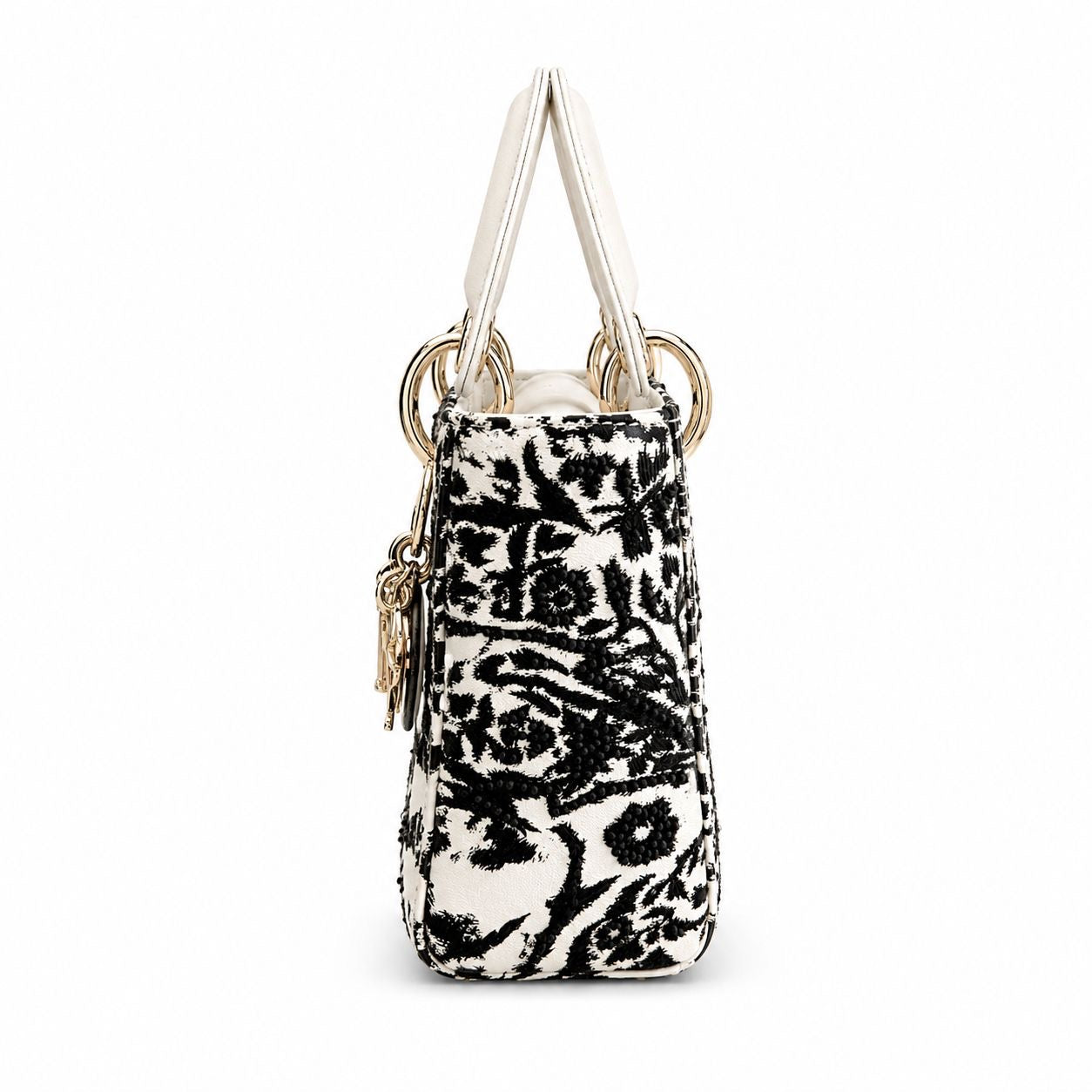 DIOR - *NEW LIMITED EDITION* BAG MINI LADY DIOR ECRU LEATHER WITH BLACK EMBROIDERY