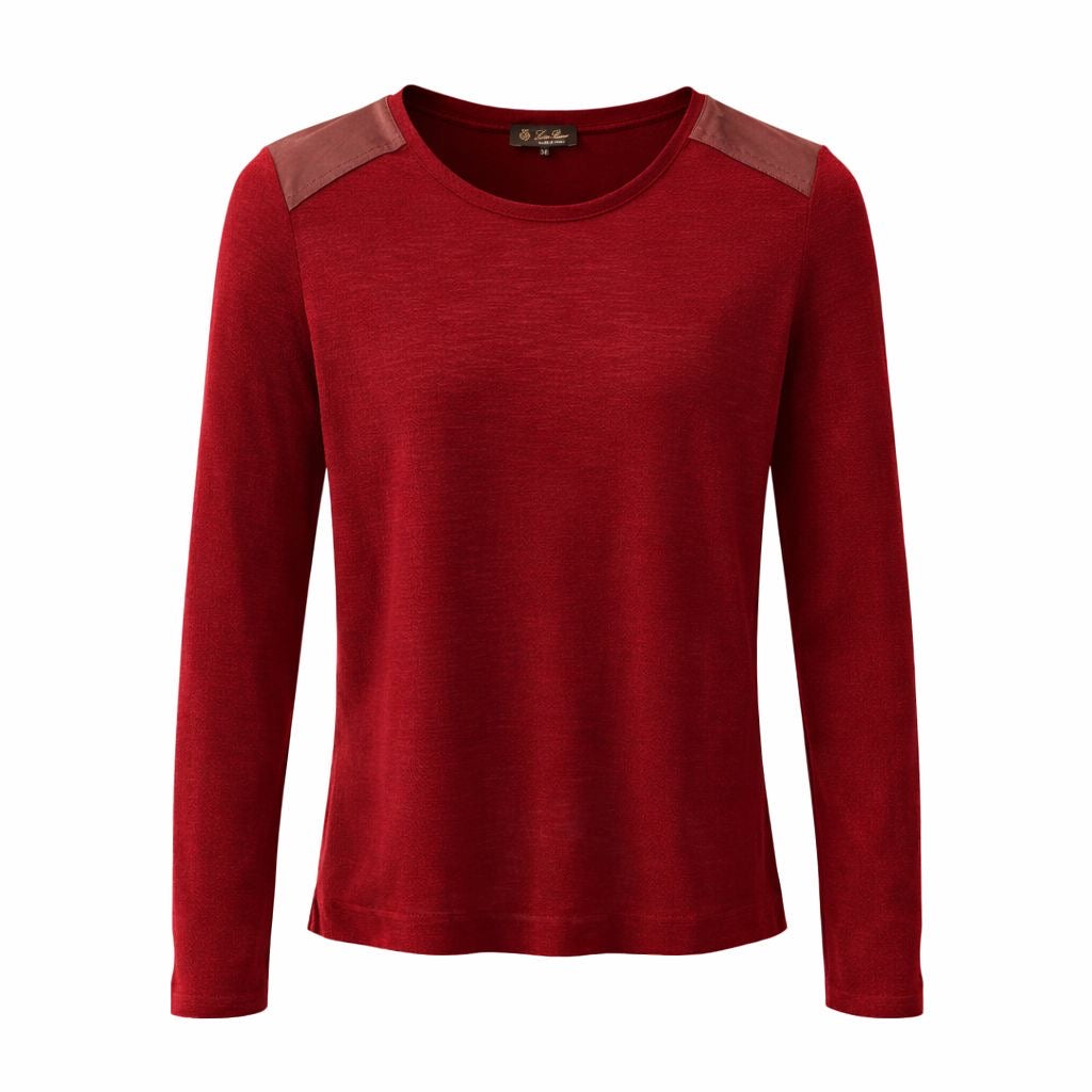 LORO PIANA - T-SHIRT CASHMERE BORDEAUX WITH LEATHER DETAILS SIZE 38
