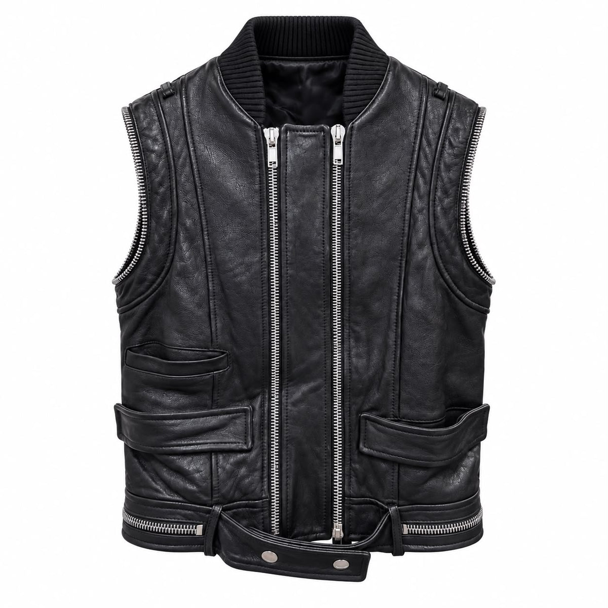 GIVENCHY - VEST LAMBSKIN BLACK BIKER SLEVELESS SIZE 36 FR