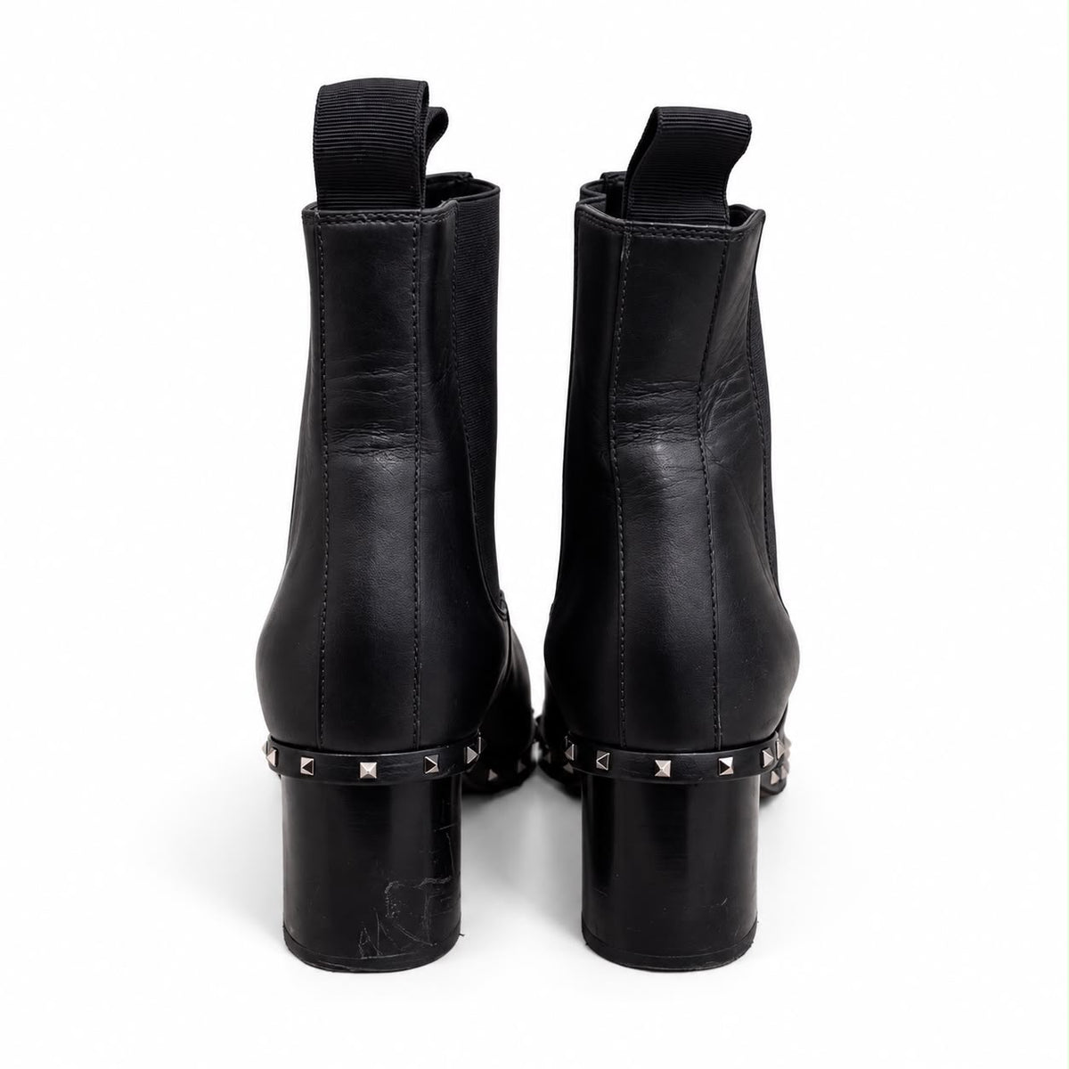 VALENTINO - ANKLE BOOTS ROCKSTUD CALFSKIN BLACK LEATHER SIZE 37 EU