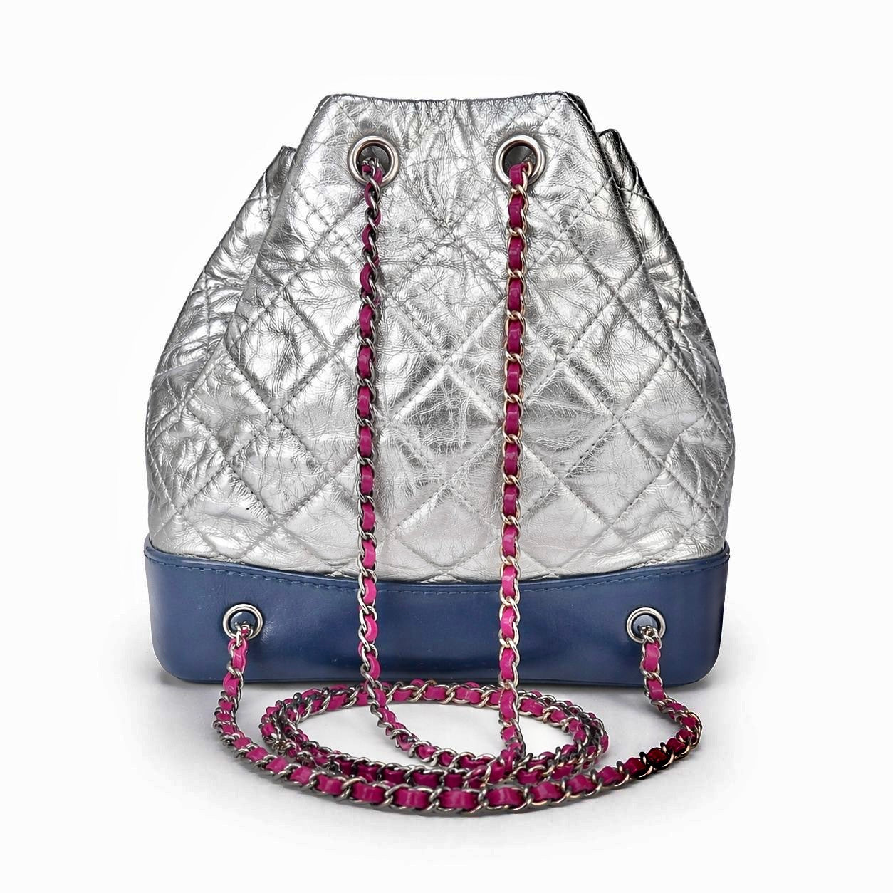 CHANEL - BACKPACK BAG GABRIELLE SILVER WITH NAVY LEATHER BASE