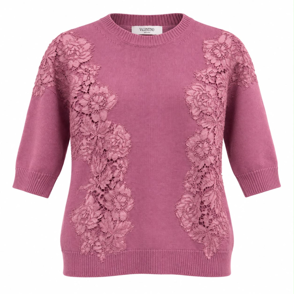 VALENTINO -SWEATER ROSE KNIT WITH FLORAL LACE EMBELLISHMENTS SIZE S