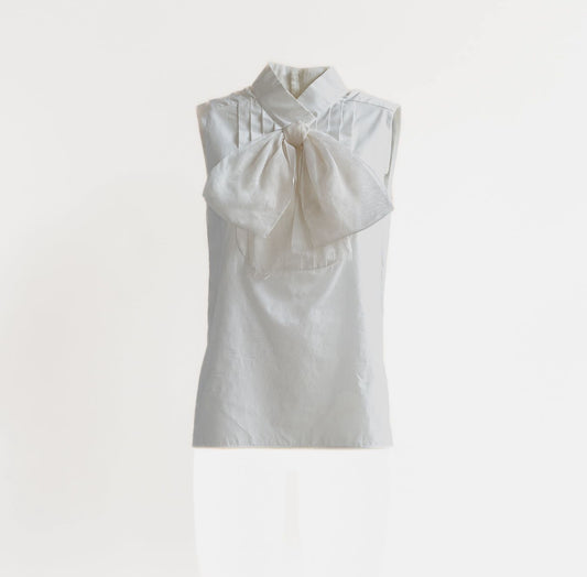CHANEL - SHIRT SLEVELESS WHITE WOTH LARGE SILK BOW SIZE 36 FR
