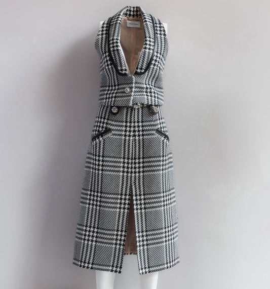 ZUHAIR MURAD - SET VEST AND SKIRT TWEED BLACK & WHITE SIZE 38 FR