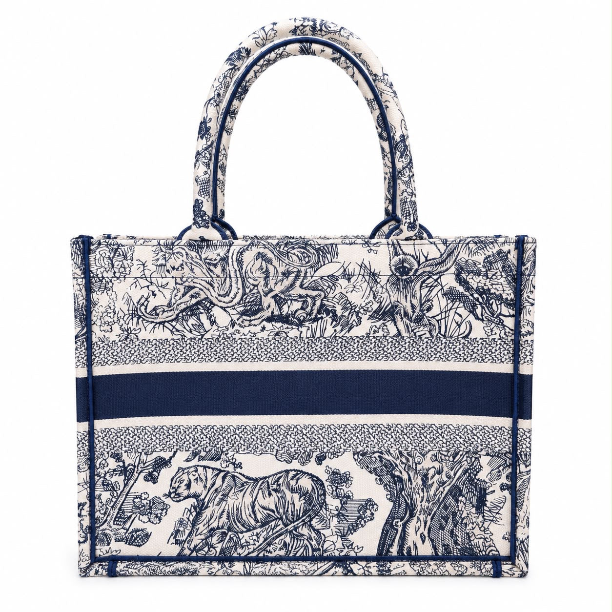 DIOR - TOTE BAG MEDIUM BLUE AND WHITE TOILE DE JOUY EMBROIDERED