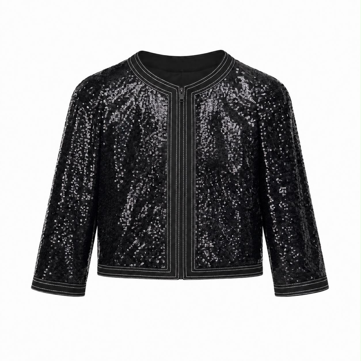 CHANEL - JACKET BLACK SEQUIN CROPPED SIZE 38 FR